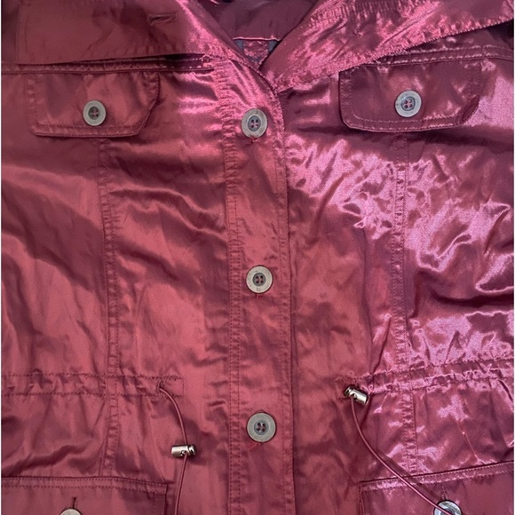 Metallic Red Utility Cargo Raincoat Button Front Drawstring Ruby Rd Size 18 - Picture 8 of 15